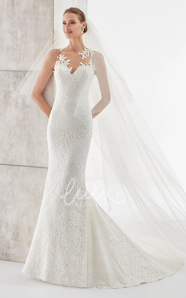 Floral Neckline Open Back Sheath Wedding Dress Sweetheart Style