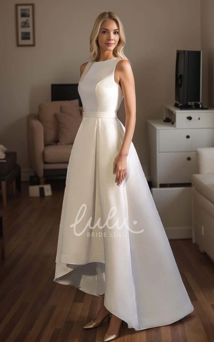 Classic Vintage A-Line High Low Wedding Dress for Mature Ladies Elegant Simple Asymmetric-Hem Vow Renewal Bridal Gown