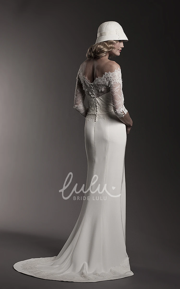 Off-The-Shoulder Jeweled Lace Wedding Dress Floor-Length