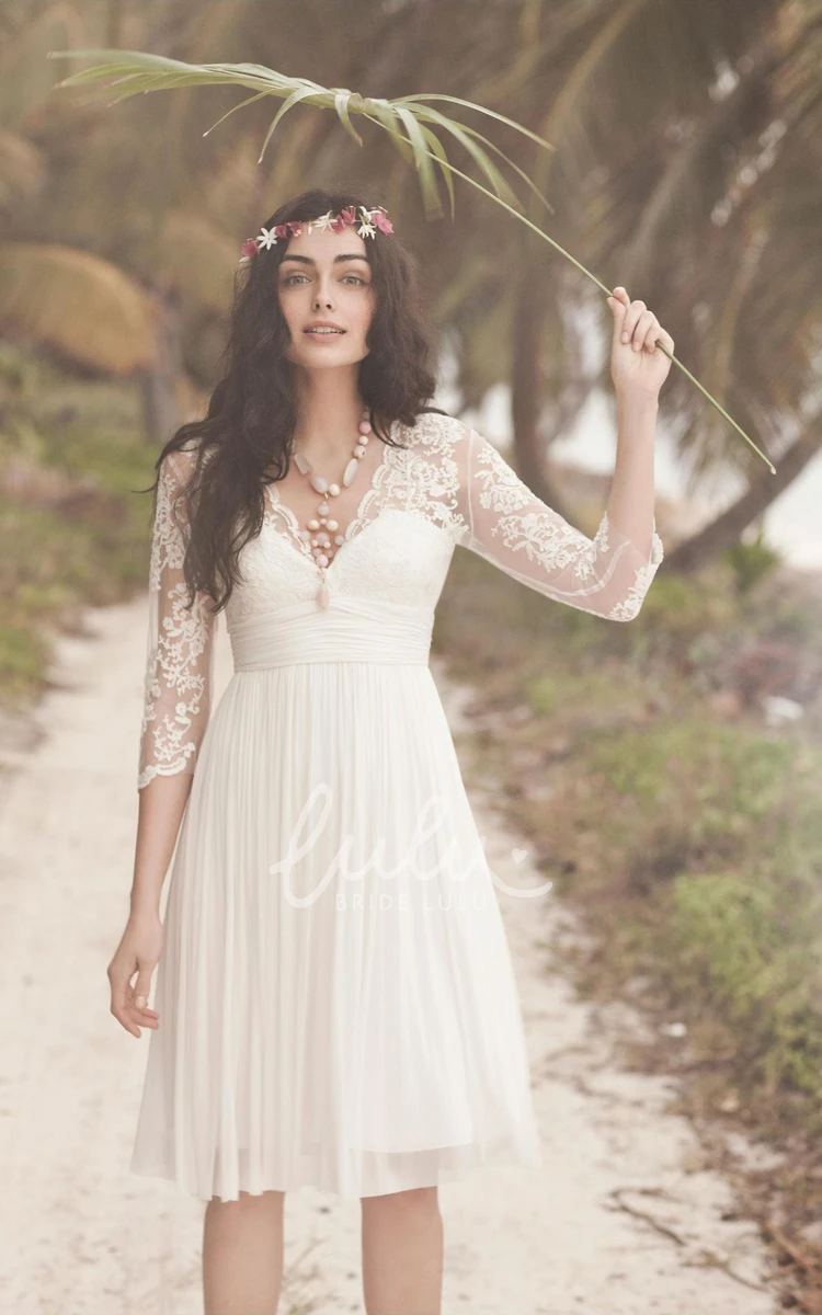 Chiffon V-neck 3-4 Sleeve Wedding Dress Bohemian Beach Style