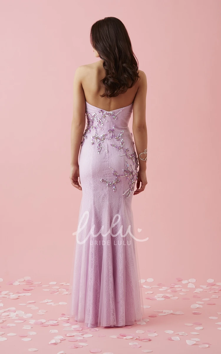 Sweetheart Tulle Lace Backless Formal Dress with Beading Sheath Maxi