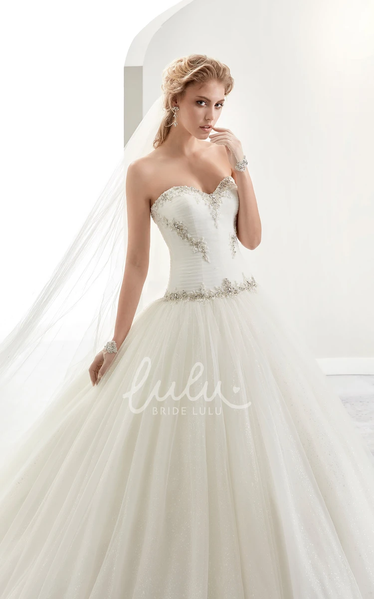 A-Line Sweetheart Bridal Gown with Beaded Details and Brush Train