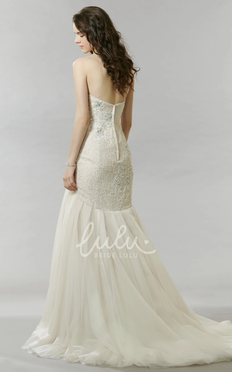 Trumpet Sweetheart Tulle Wedding Dress Maxi Beading V Back