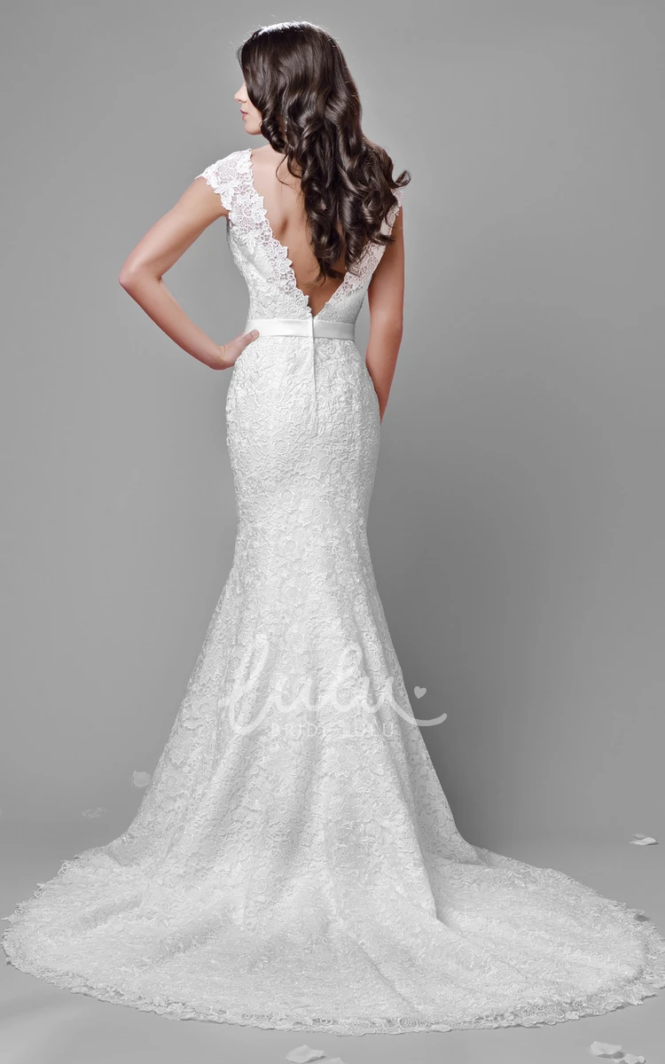 Cap Sleeve Mermaid Lace Wedding Dress with Deep V-Back Modern Bridal Gown