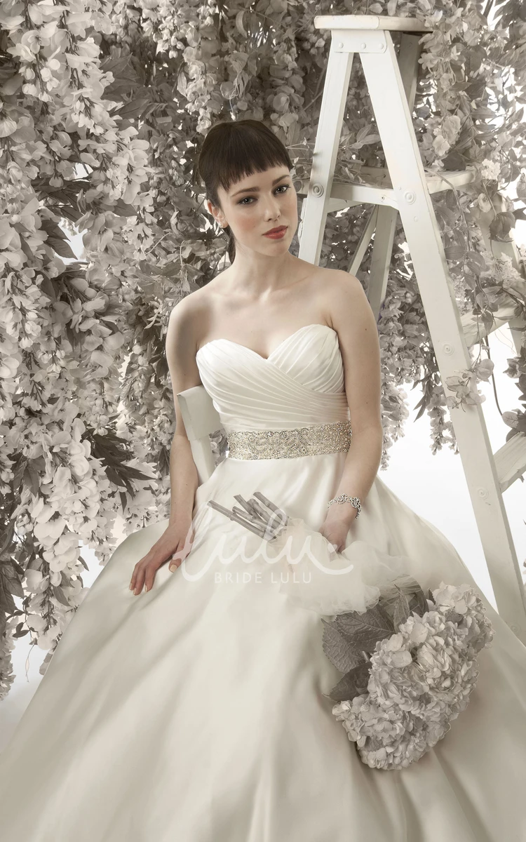 Sweetheart Jeweled Satin A-Line Wedding Dress Floor-Length