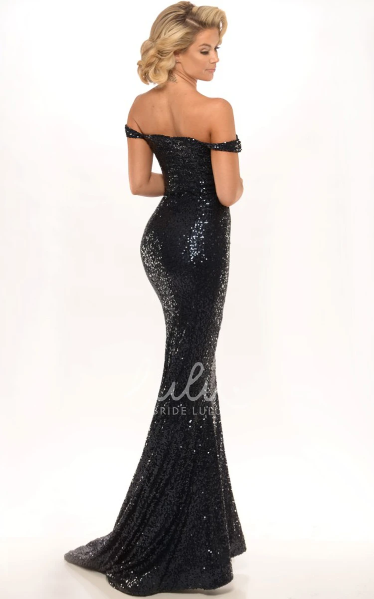 Off-The-Shoulder Sequin Prom Dress with Sweep Train Prom Dress 2024 Women Flowy