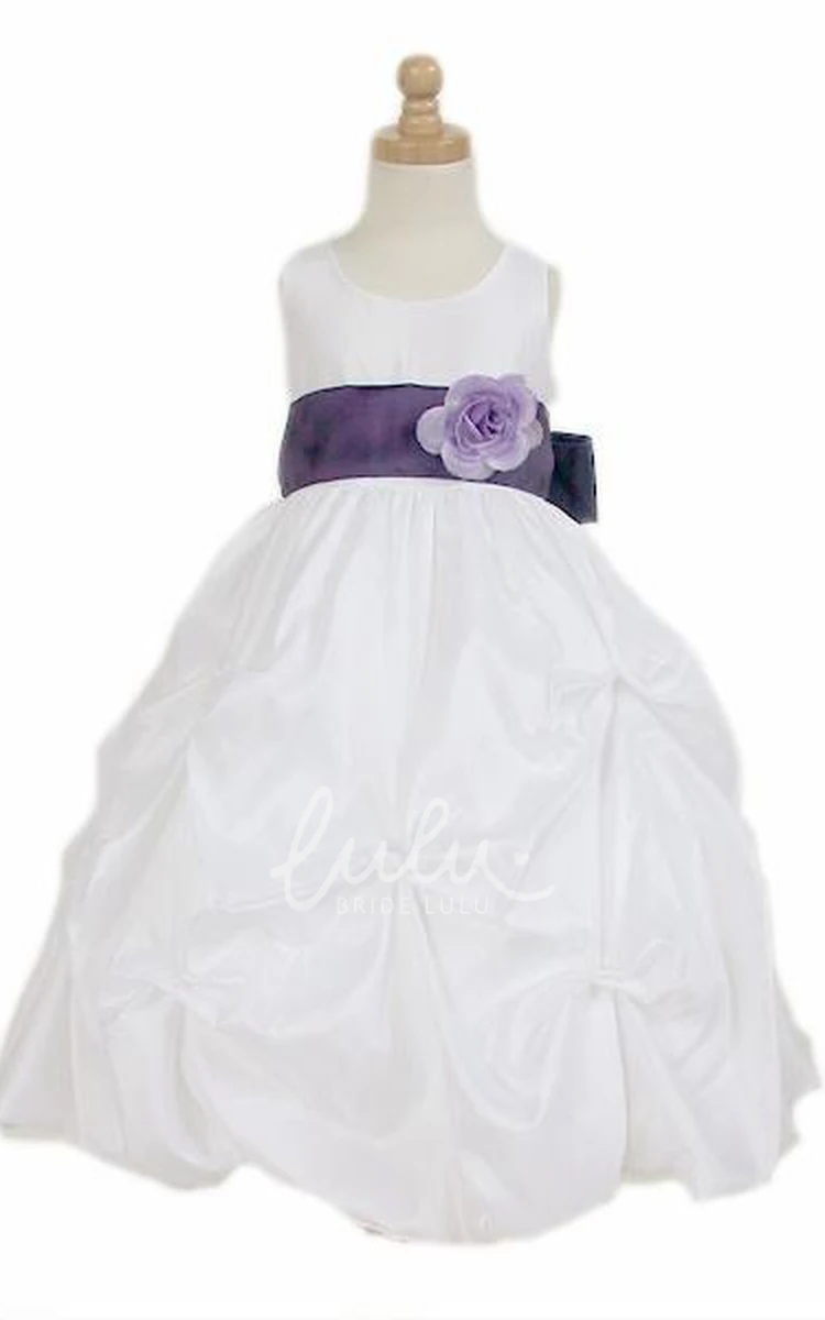 Tea-Length Taffeta Flower Girl Dress with Floral Pick-Up Skirt