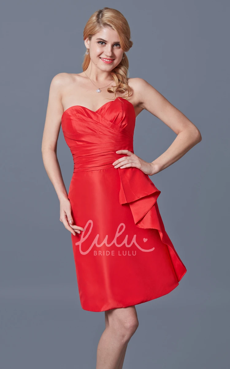 Strapless Sweetheart Satin Bridesmaid Dress With Ruffles Short & Sleeveless