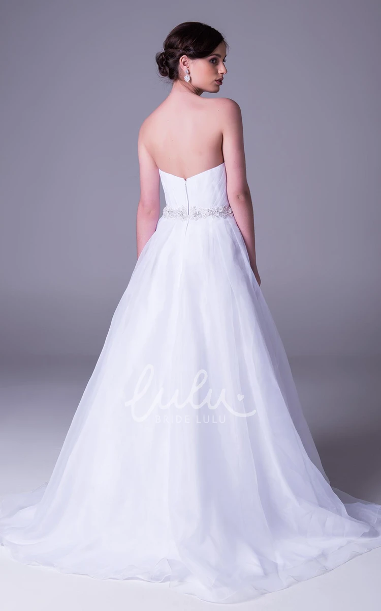 Jeweled Tulle A-Line Wedding Dress with Ruching and V-Back