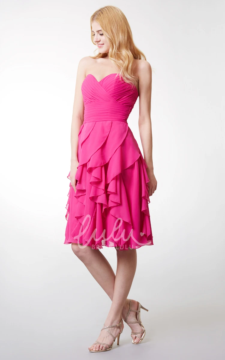 Ruffled Skirt Sweetheart Chiffon Dress Unique Bridesmaid Dress