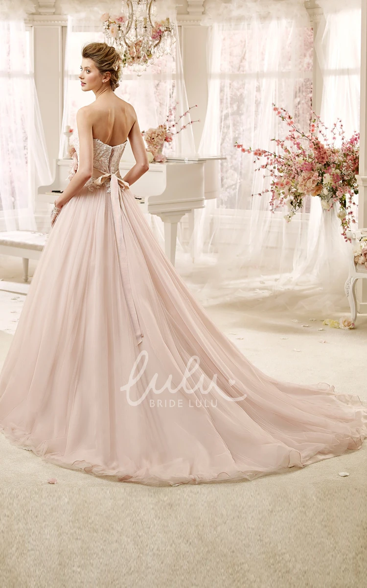 Lovely Strapless A-line Wedding Dress with Flower Sash & Pleated Skirt Classy Strapless A-line Wedding Dress