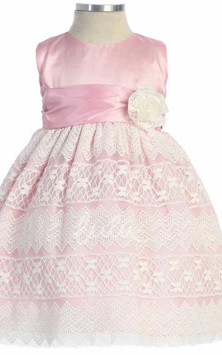 Lace&Taffeta Flower Girl Dress Tea-Length