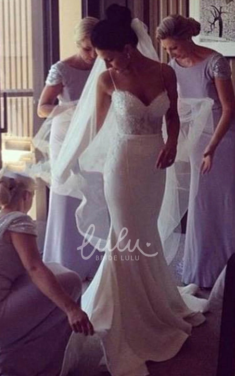 Chiffon Lace Mermaid Wedding Dress with Spaghetti Straps