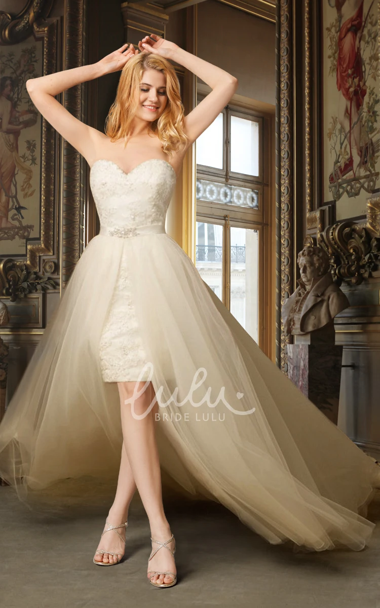 High Low Sheath Wedding Dress with Removable Skirt Modern Bridal Gown