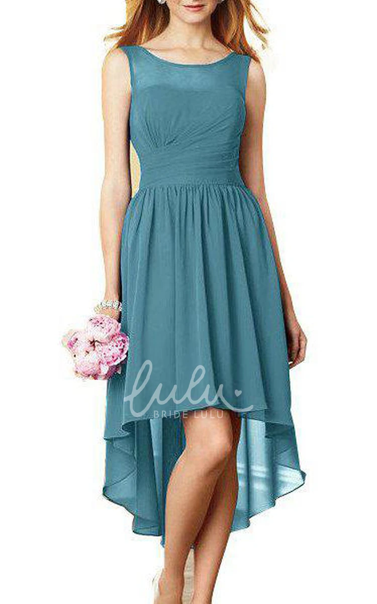 Illusion Neckline High-Low Chiffon Dress with Ruched Design