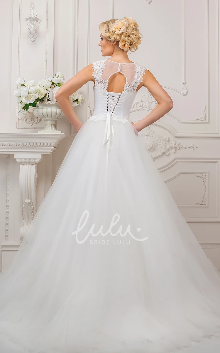 Appliqued Tulle Ball Gown Wedding Dress Sleeveless Jewel-Neck Floor-Length Bridal Gown