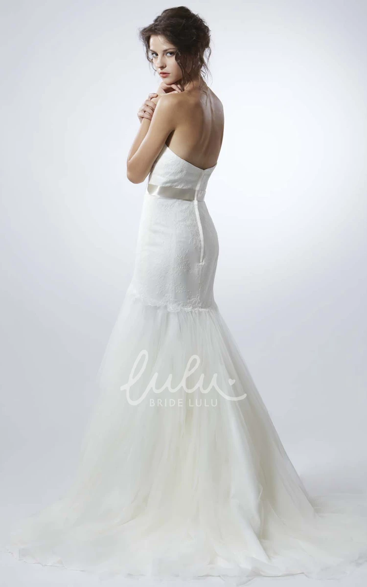 Strapless Ruffled Tulle Wedding Dress with Backless Style Mermaid Cut