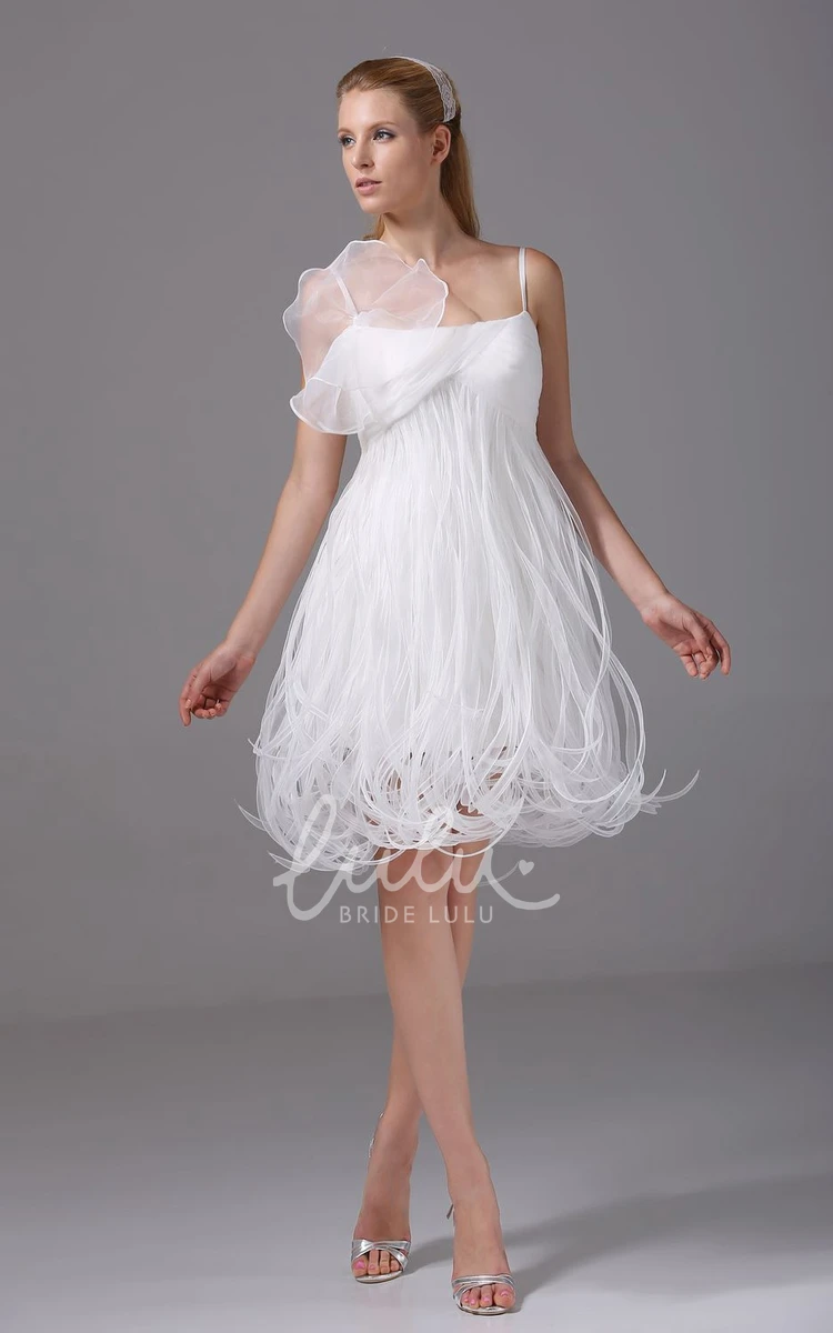 Knee-Length Organza Wedding Dress With Thread Design and Spaghetti Straps