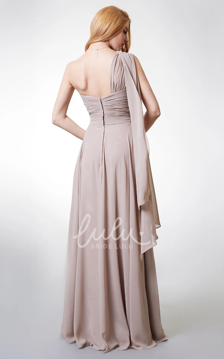 Long Chiffon Bridesmaid Dress with A-line and Pleats