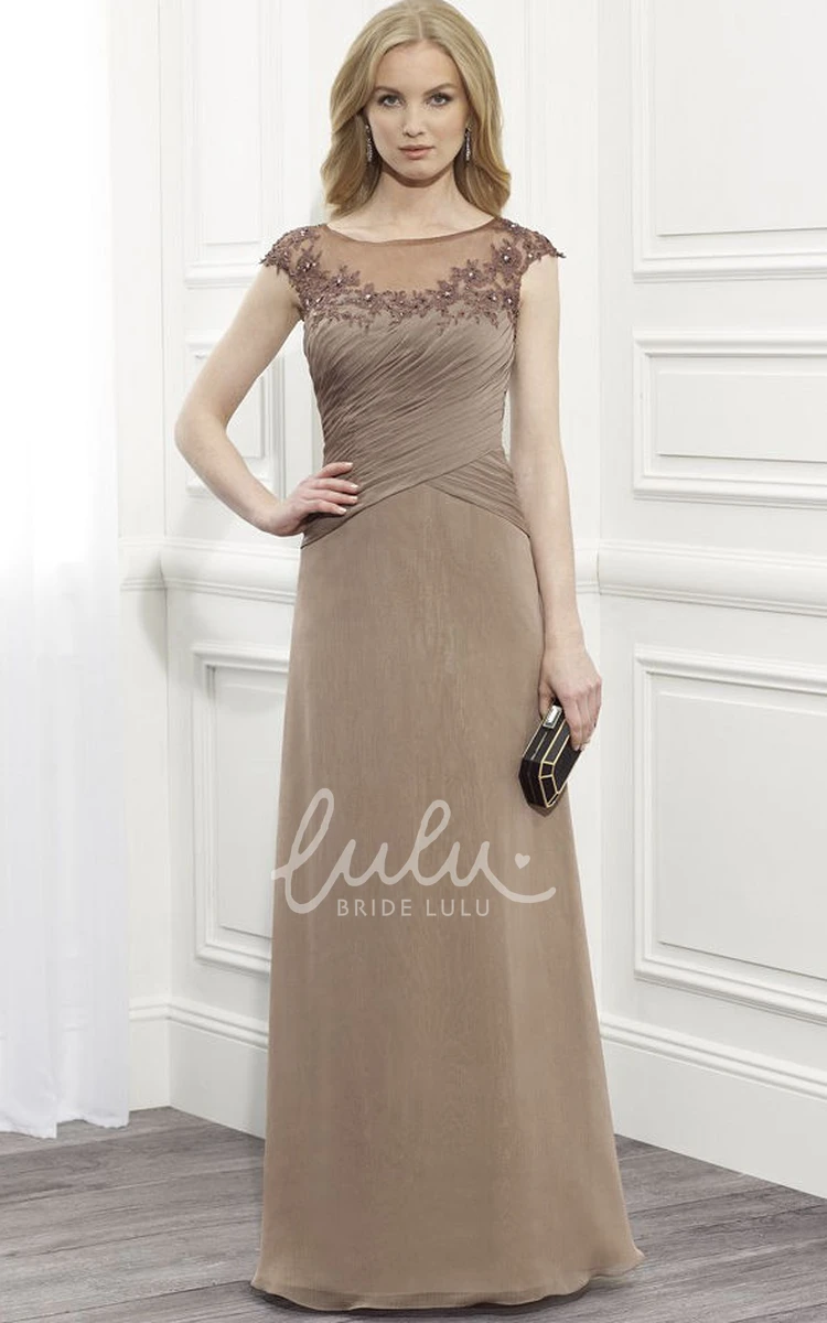 Chiffon Appliqued A-Line Formal Dress with Cap Sleeves Bridesmaid Dress