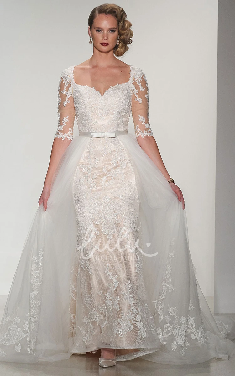 Half-Sleeve Lace Wedding Dress with Keyhole Ball Gown Style