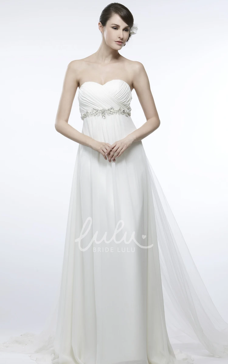 Sleeveless Sweetheart Chiffon Wedding Dress with Criss-Cross Empire Sheath Style