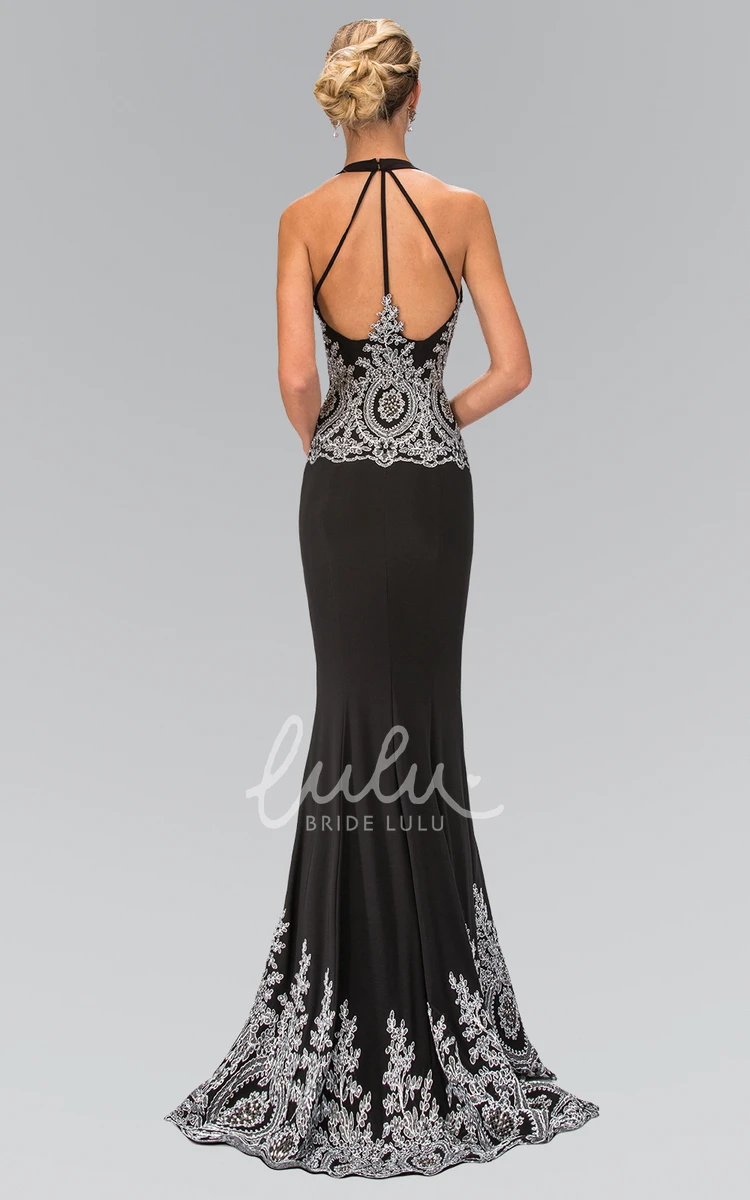 Unique Sheath Jersey Dress with Halter Neckline and Beading