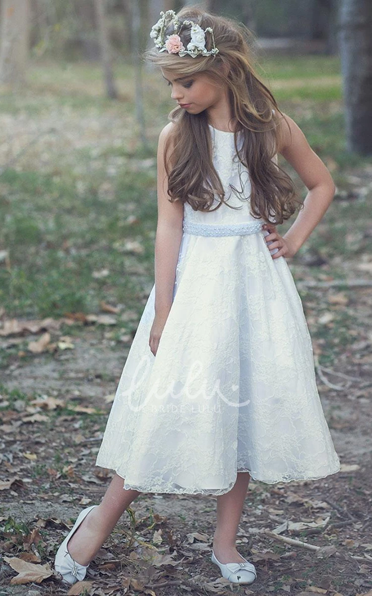 Floral Tulle and Lace Tea-Length Flower Girl Dress Unique Style