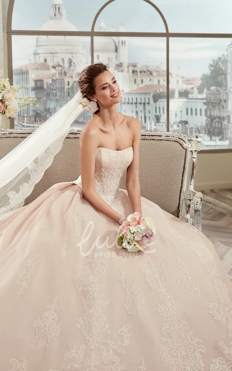A-Line Bridal Gown with Strapless Neckline Fine Appliques and Open Back Lovely Wedding Dress