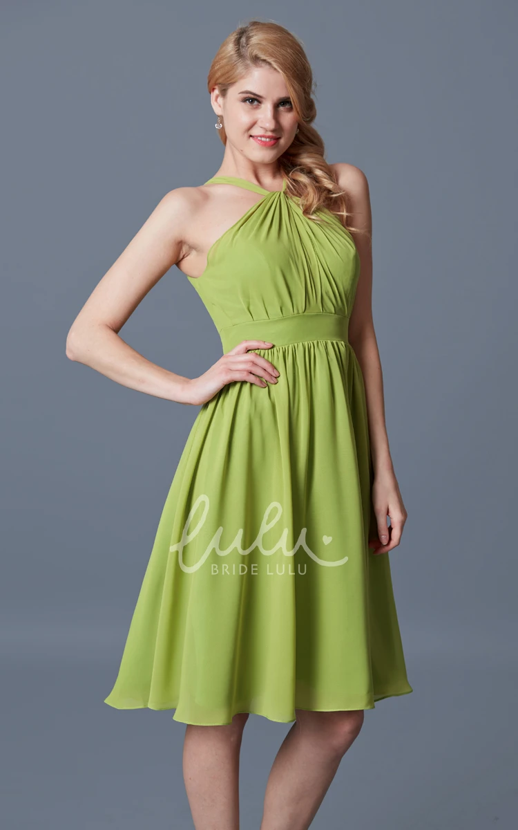 Sleeveless A-line Chiffon Bridesmaid Dress with Halter Neck and Empire Waist