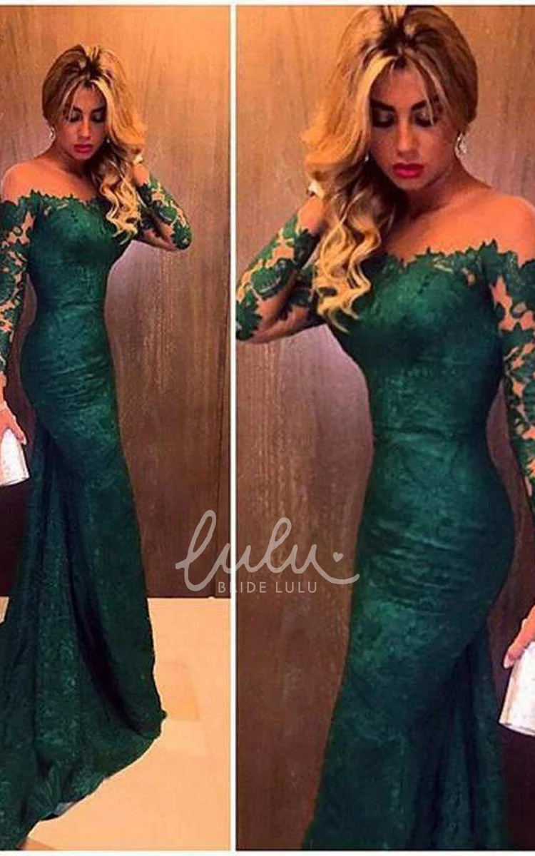 Long Sleeve Off-the-Shoulder Mermaid Formal Dress with Lace Embellishments