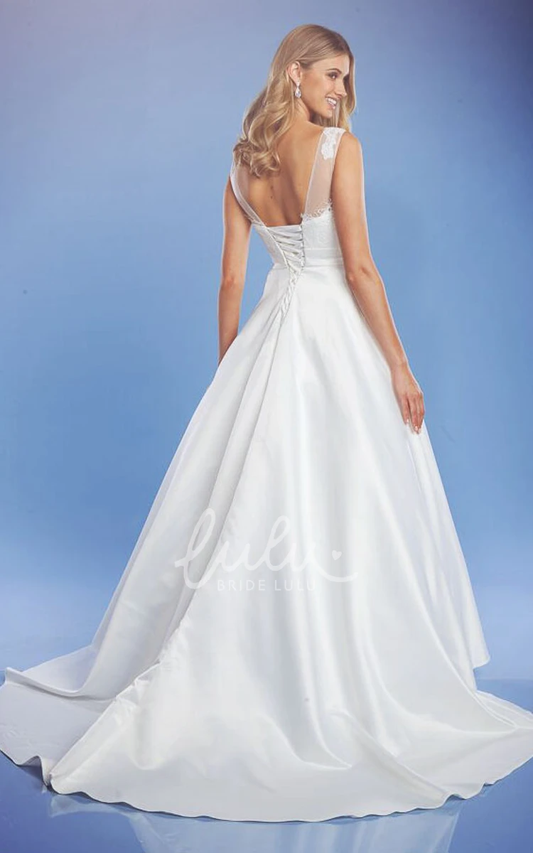 Satin Wedding Dress with Court Train and Corset Back A-Line Style