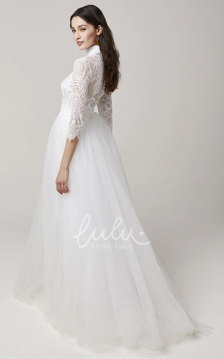 Romantic Two-Piece Lace and Tulle High-Neck Wedding Dress