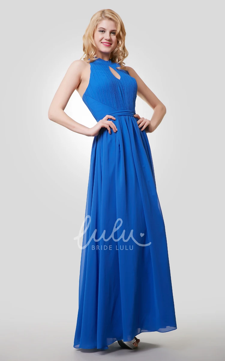 A-Line Halter Chiffon Dress with Keyhole Elegant Bridesmaid Dress