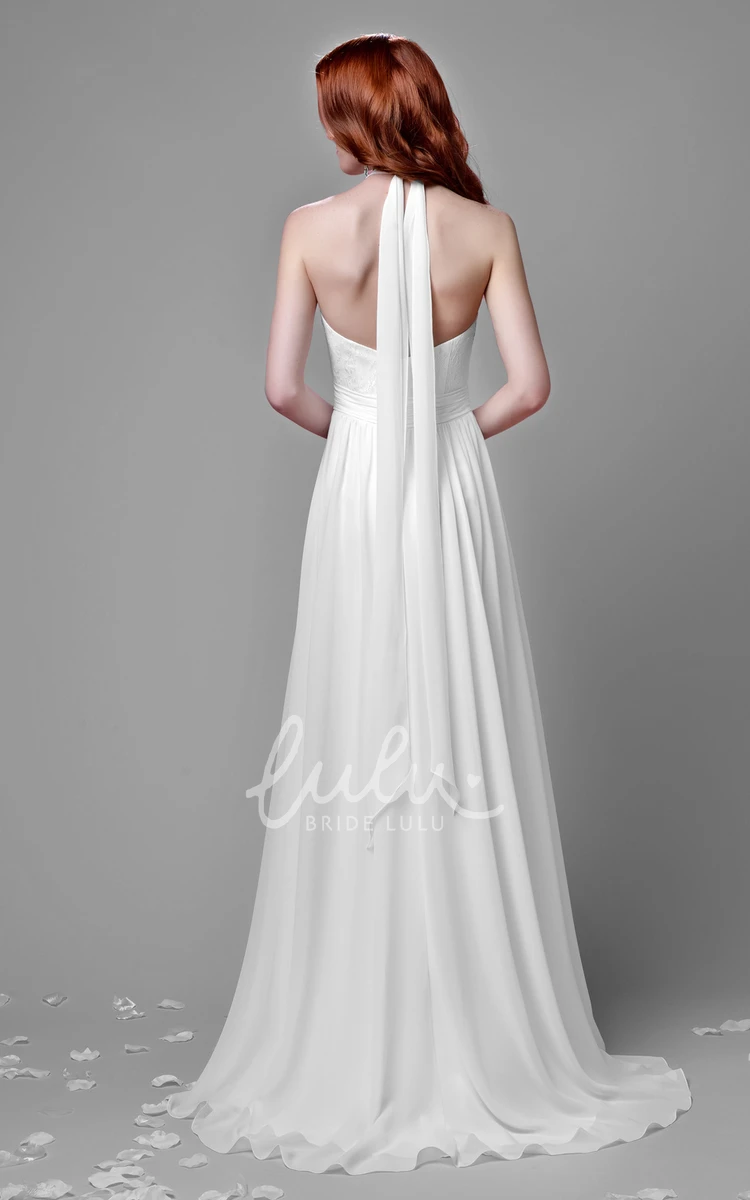 A-Line Chiffon Wedding Dress with Pleated Skirt and Lace Bust Simple Bridal Gown