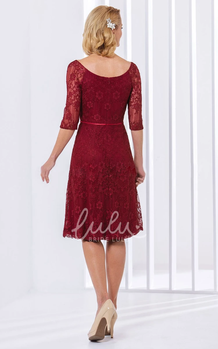 Knee-Length A-Line Mother Of The Bride Dress Half-Sleeve Lace Scoop Neck