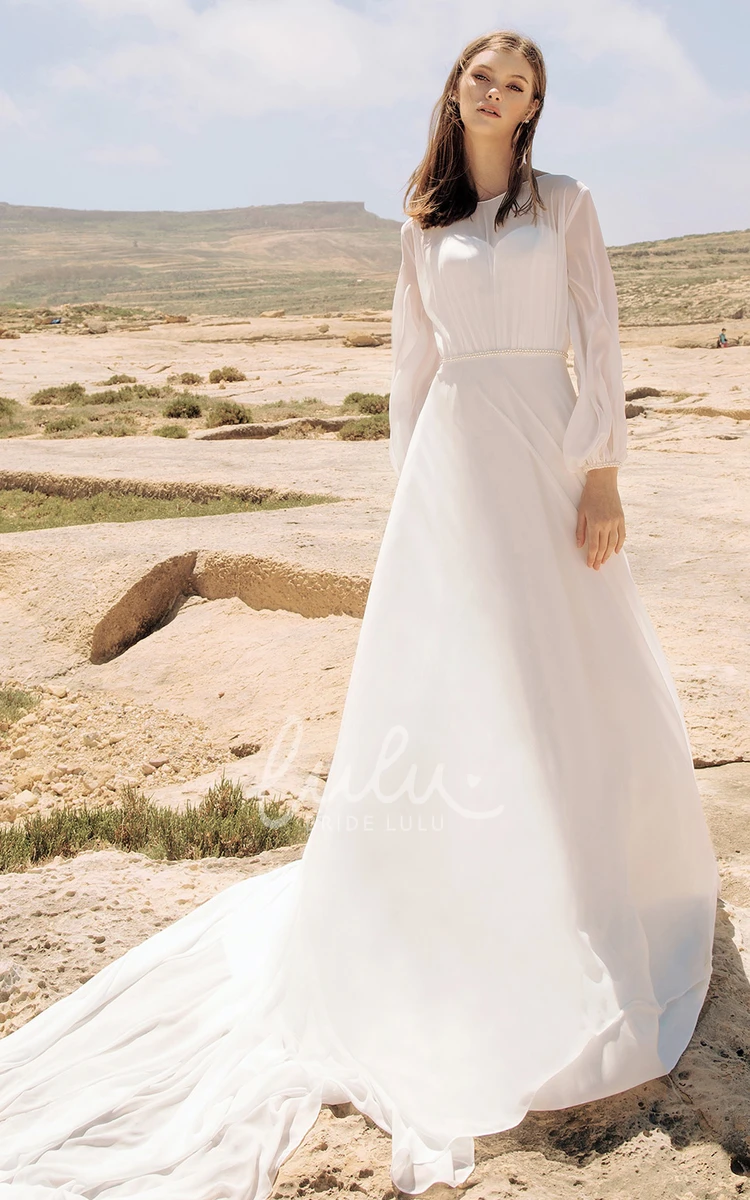 Poet Long Sleeve A-line Chiffon Wedding Dress with Ruching Casual and Chic