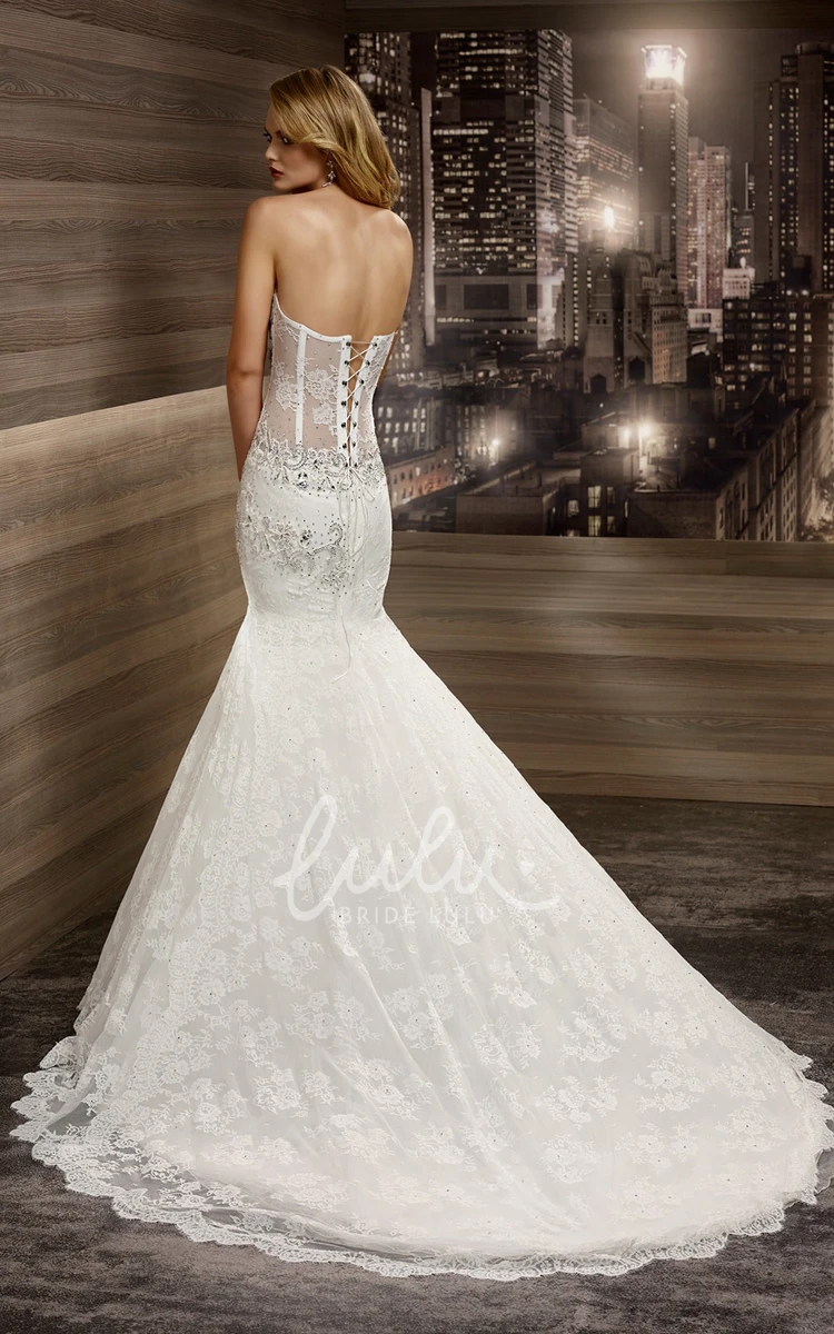 Floral Embroidered Mermaid Wedding Dress with Brush Train and Beading