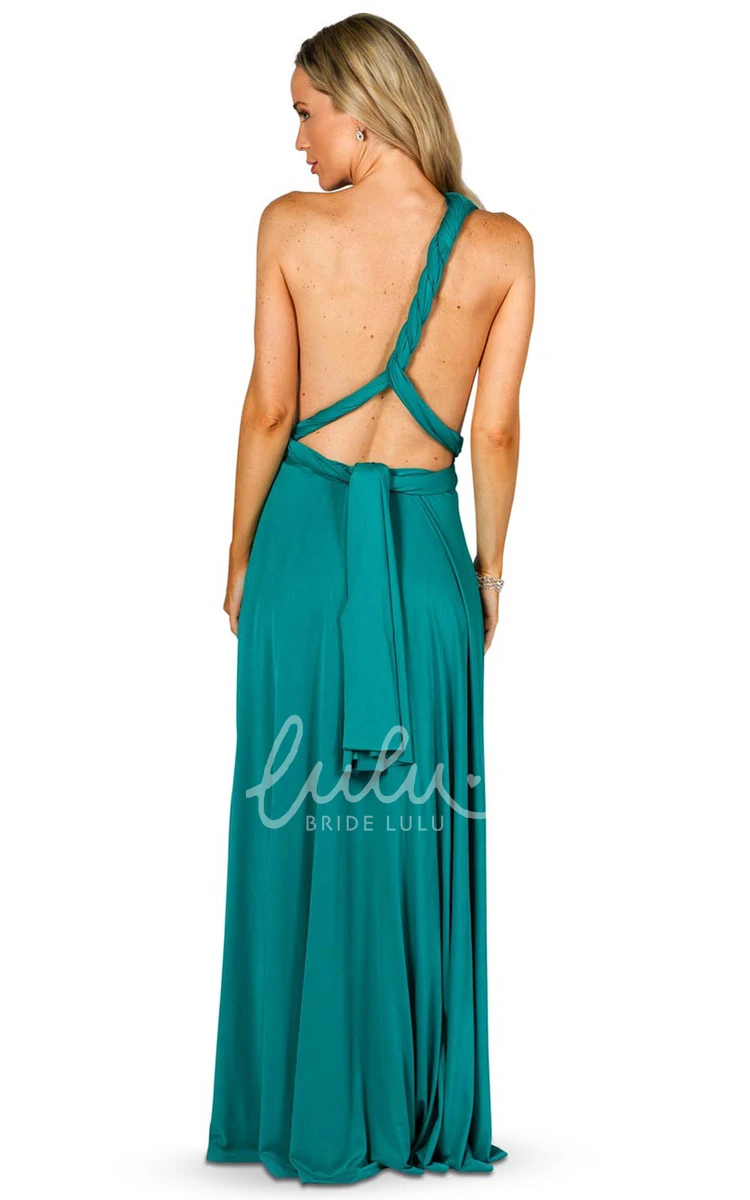 Ruched Halter Convertible Bridesmaid Dress with Straps Maxi Length