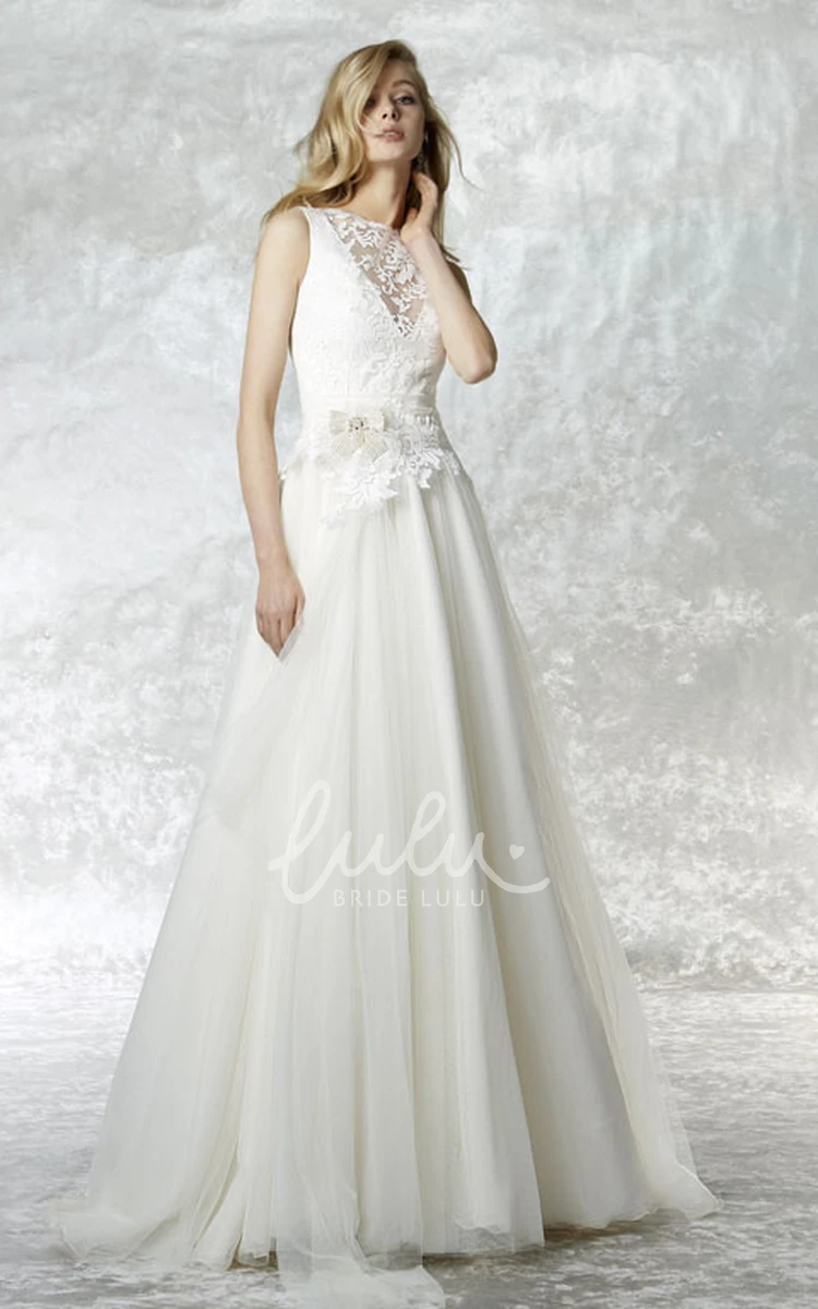 Maxi Tulle Wedding Dress with Jewel Appliques and Court Train Elegant Bridal Gown