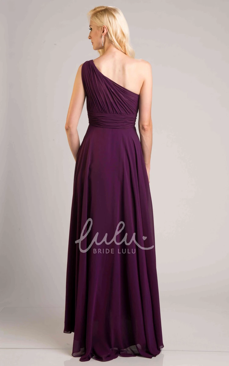 Cinched Waistband Chiffon A-Line Bridesmaid Dress with Pleats and One-Shoulder