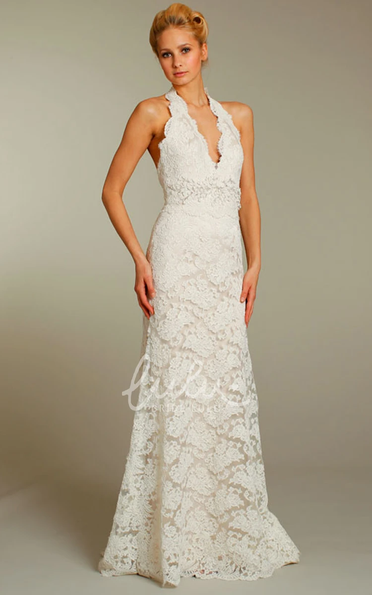 Lace Halter Neckline Floral Waist Wedding Dress