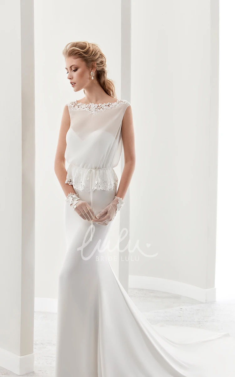 Illusion Sheath Wedding Dress with Cap Sleeves and Keyhole Back