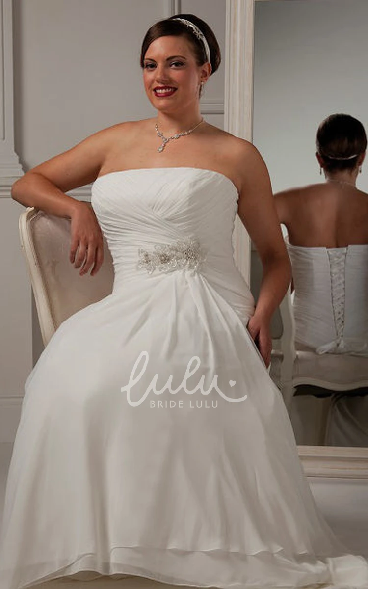 Strapless Bridal Gown with Lace-Up Flower and Crystal Embellishments