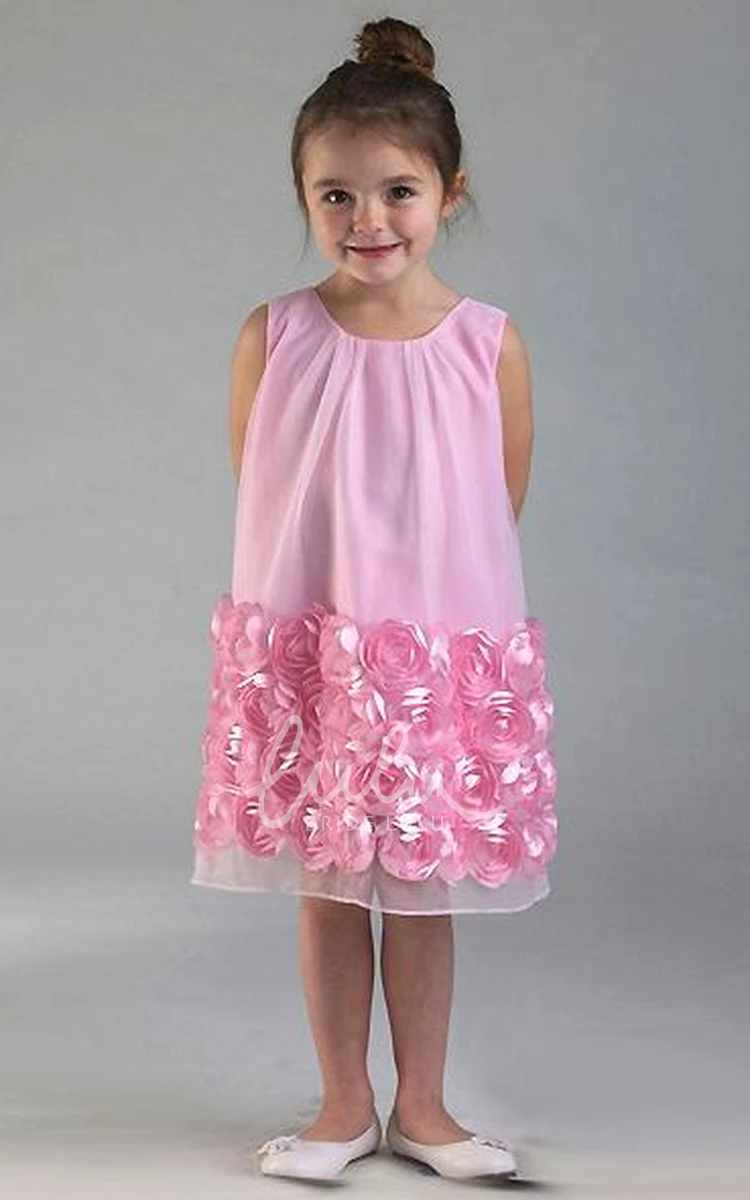 Floral Tulle and Satin Flower Girl Dress Knee-Length