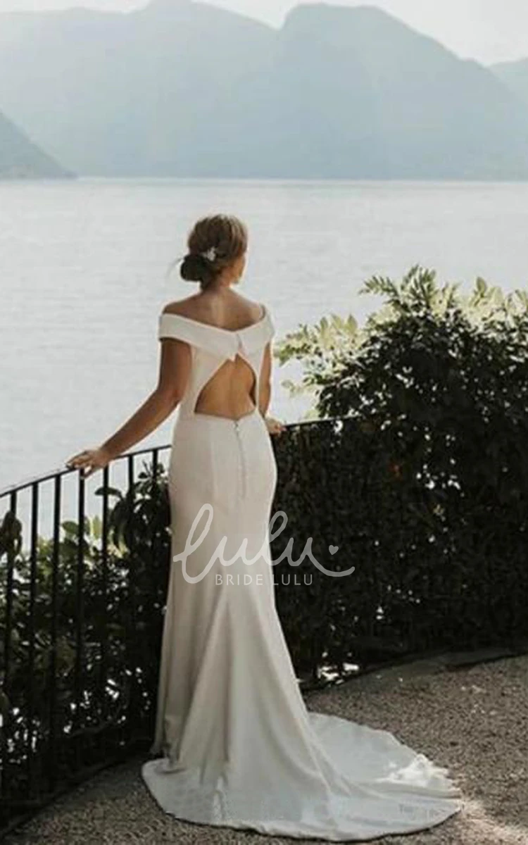 Off-the-shoulder Mermaid Bridal Gown with Keyhole Back Simple and Elegant