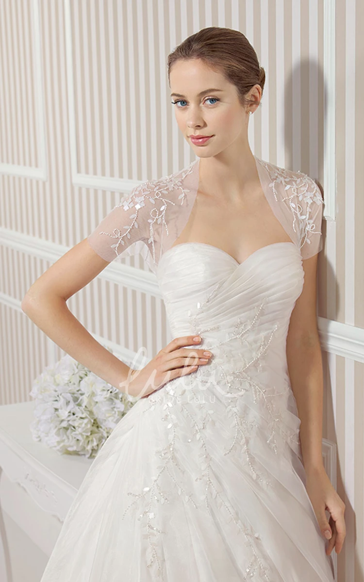 Organza A-Line Wedding Dress with Sweetheart Neckline Draping & Cape