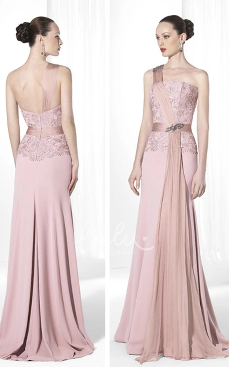 One-Shoulder Sleeveless Sheath Prom Dress with Appliques Floor-Length Jersey Dress