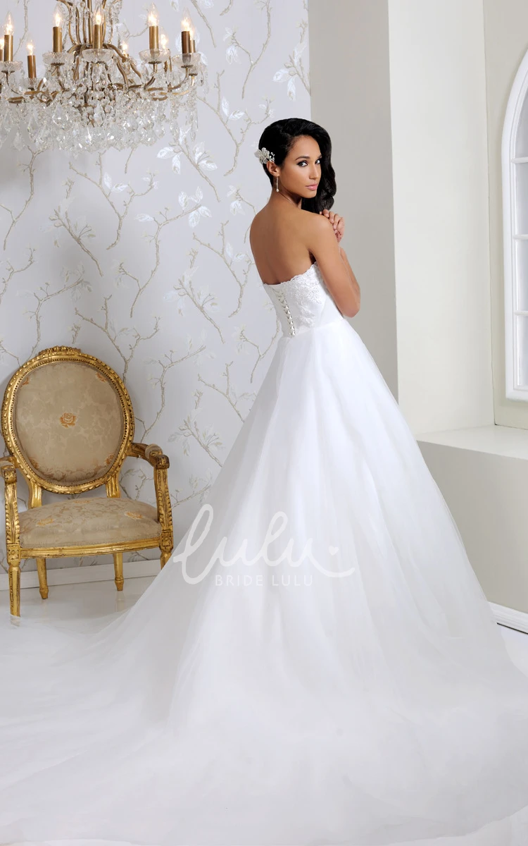 Tulle Wedding Dress with Chapel Train Strapless & Appliqued