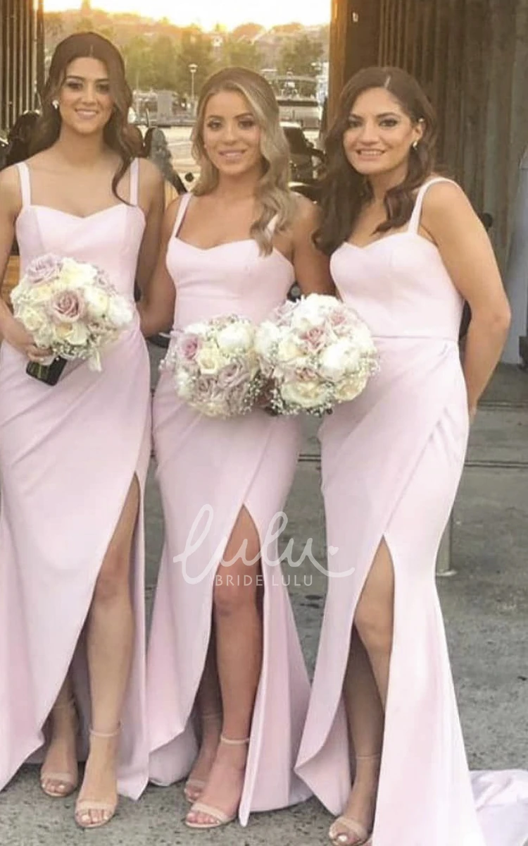 Sweetheart Trumpt Bridesmaid Dress Simple Elegant Front Split Ruching Straps
